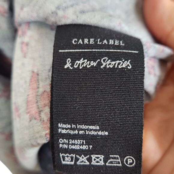 AND OTHER STORIES Dress Womens 8 Blue Floral Fit Flare Shirtdress Long Sleeve - Picture 8 of 10